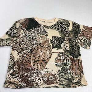 Judy Knapp California Vintage safari lion tiger shirt Oversized Small USA 1980s